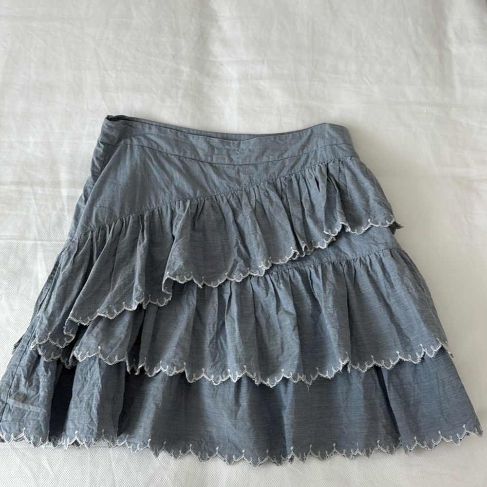 Ulla Johnson Light Blue Mini Skater Skirt with Ruffled Tiers